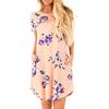 QICED אופנה נשים קיץ קצר שמלת הדפס פרחוני רוקט שרוול קצר O-Neck שמלות קז'ואל רופפות