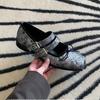Cowhide Version of Spring and Autumn Bow Square Head One-word Buckle Mary Jane Shoes Women's Small Leather Shoes Flat Single Shoes Shallow Jk Shoes