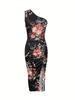 European & American Summer 2025 One-Shoulder Printed Bodycon Dress with High Slit