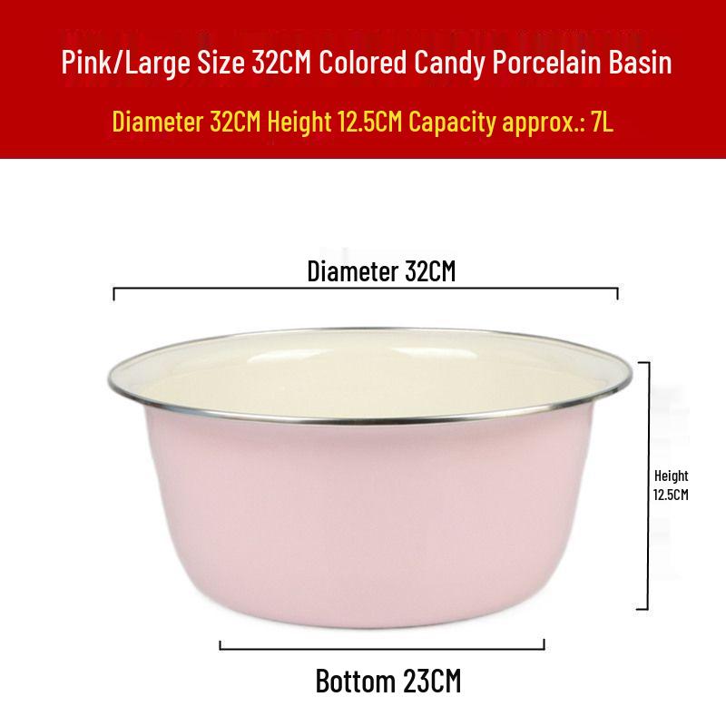 Vintage-Style High-Grade Colorful Enamel Basin: Ideal for Kitchen, Dough Kneading, or Vegetable Washing.