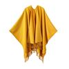 Ladies' Fashionable Single-color Fringed Slit Shawl, Double-sided Three-dimensional Wavy Warm Imitation Cashmere Scarf, Cloak Cardigan