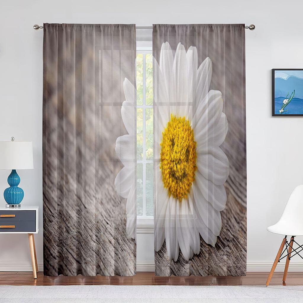Weiße Blütenstaubgefäße Nahaufnahme Transparenter Voile Vorhang Fensterdekoration für Wohnzimmer Schlafzimmer Dekor Vorhänge Chiffon Tüll Vorhang