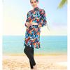Blue Set Muslim Women Decent Branches Floral Print Seaside Swimwear Full Coverage Swimsuit Beachwear Burkini Swimsuit Set (Without Hijab)