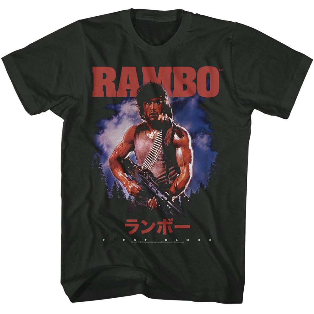 Rambo First Blood Japanese Movie Poster John Rambo Machine Gun Men T Shirt S