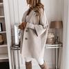 Winter Thermal Overcoat Women Double Breasted Thickened Loose Fit Coat Turn Down Collar Solid Color Pockets Three Quarter Sleeve Commuting Dating