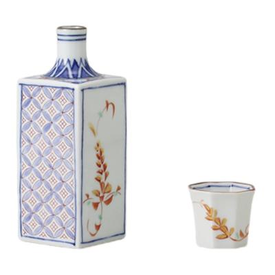 Sake Tokkuri und Ochoko Blume Quadratische Tokkuri und Sakebecher Keramik Mino Perfekt für Kalt und Heiß Hergestellt in Japan Ale-net Set, Set, Handbemaltes Design,