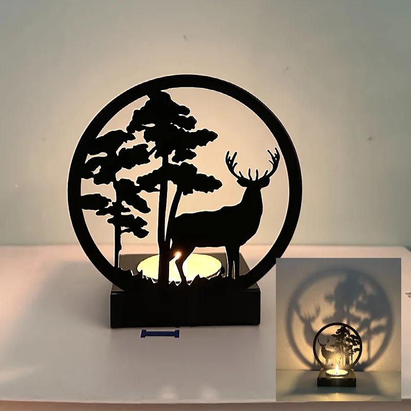 Creative Ornaments A Deer Has Your Candlestick Metal Black Wrought Iron Elk Christmas Luminous Decoration Crafts Home Decor