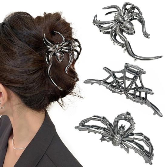 3Pcs Women Hair Claws Spider Bat Skull Hand Shape Hair Clips Anti-slip Teeth Back Head Hair Barrettes Hair Styling Accessories