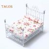 TALOS Dollhouse Bed European Style Accessories Metal Mini Double Bed Props Supplies for Room Scene