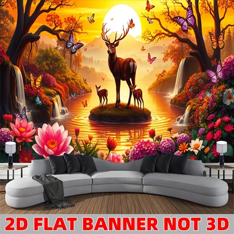 Deer Sunset River Landscape Wall Tapestry 2D Flat Banner Not 3D Nature Art Home Decor For Living Room Bedroom