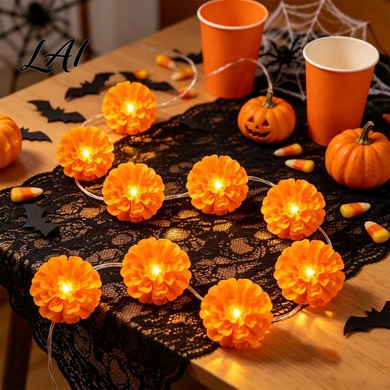 Ghost Festival Party Supplies 10FT LED Chrysanthemum String Light Battery Operated Artificial Marigold Garland Seasonal Embellishments Fairy