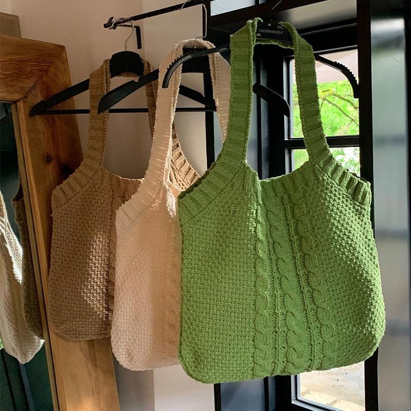 Literary Retro Knitting Bag Large Capacity Knitting Bag Twist Handbag Tote Bag Crossbody Bag Senior Ladies Bag