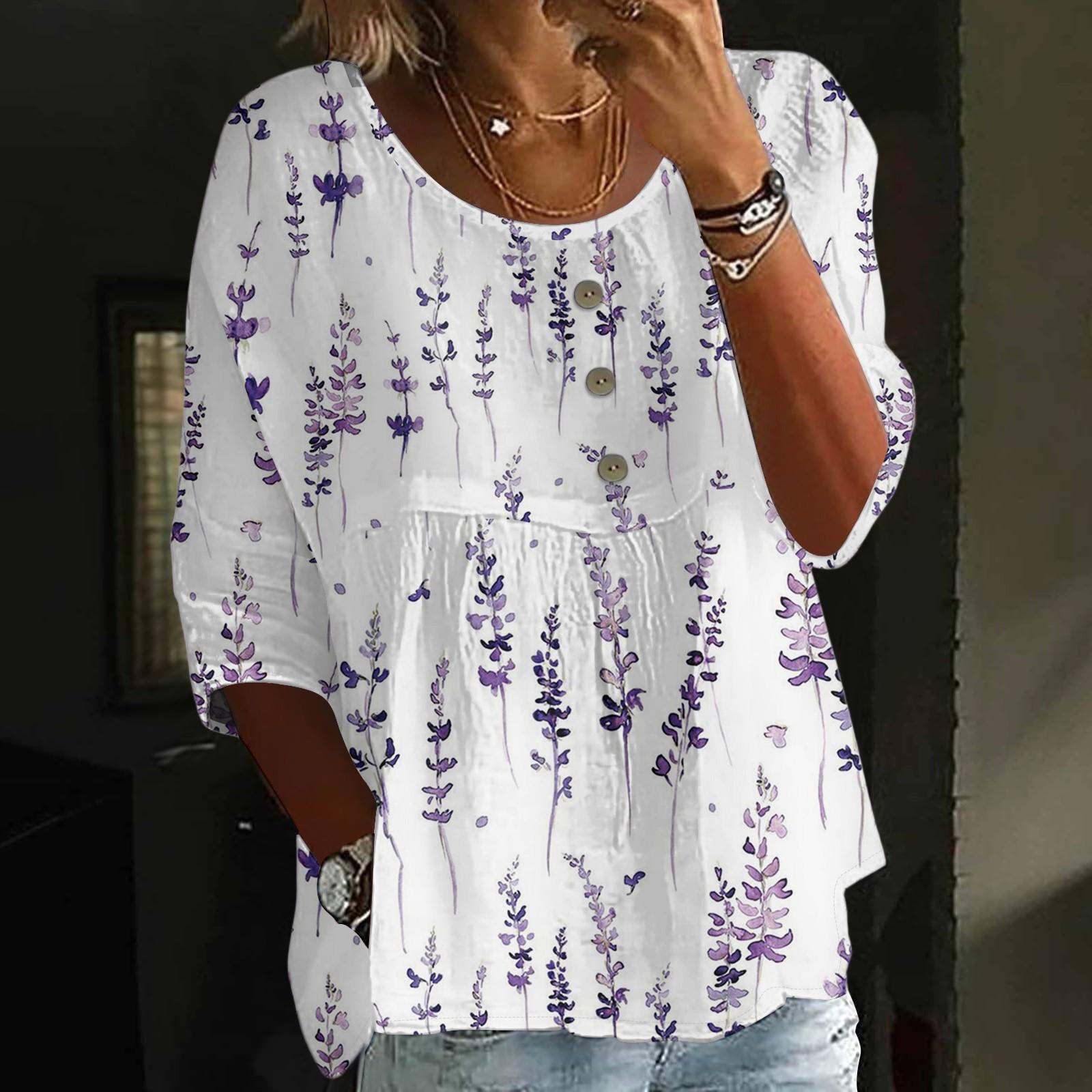 

Linen Shirts For Women 3/4 Sleeve Button Down V Neck Summer Tops Dressy Casual Cute Shirts L