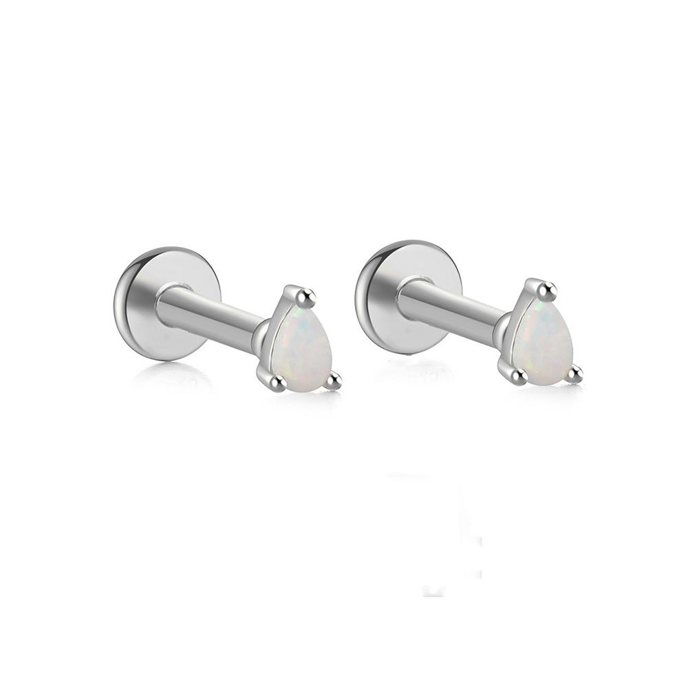 2 Pezzi Orecchino Piercing Minimalista in Acciaio Inossidabile con Opale per Donna Raffinati Piccoli Borchie a Corona Orecchino Cartilagine Gioielli per il Corpo Regalo