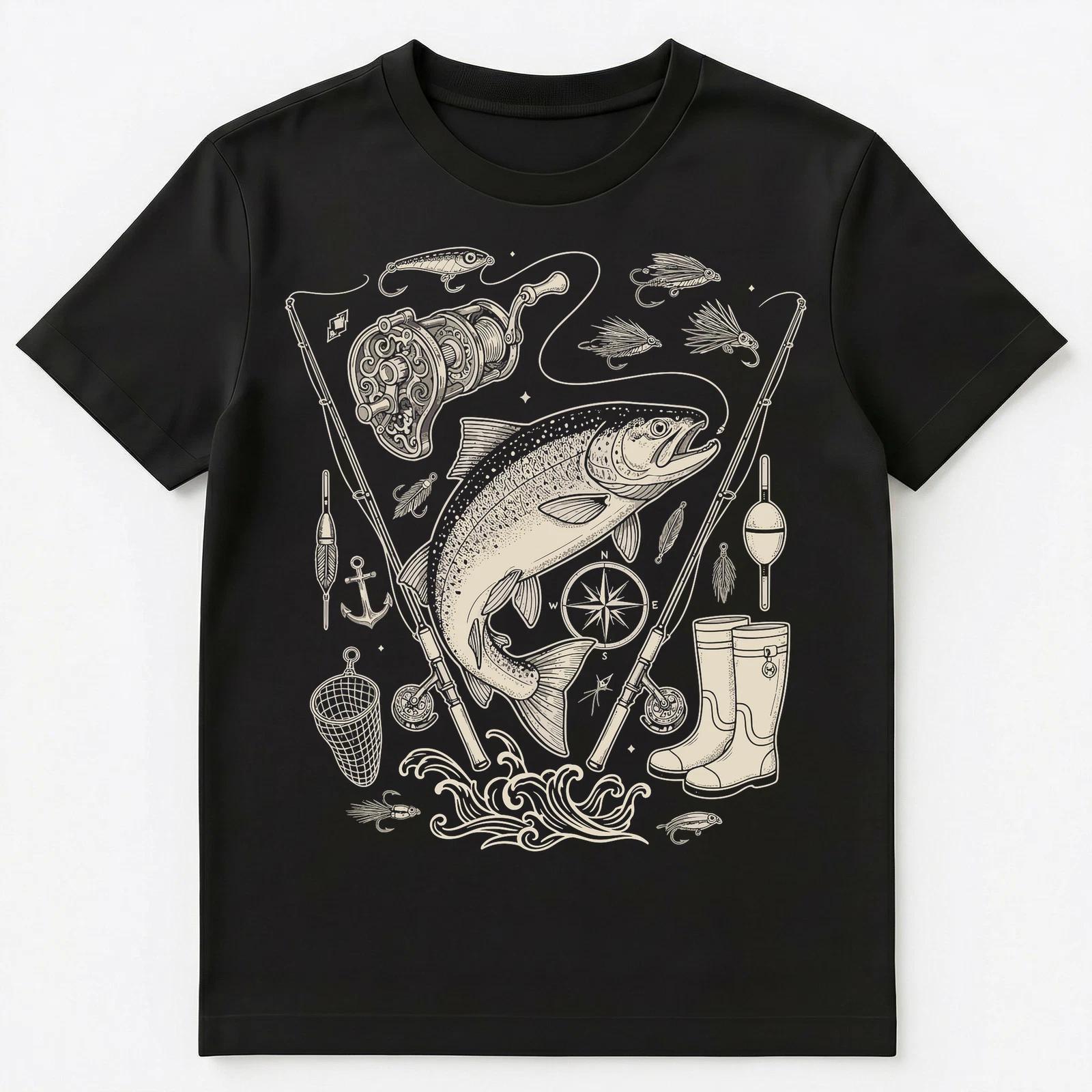 

Fisherman Detailed Fish Tackle Compass Fishing Unisex T-Shirt 2XL