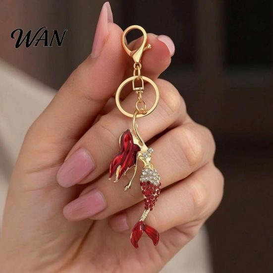 Versatile Keychain Accessory Pendant Sparkling Rhinestones Inlaid Mermaid Design Key Holder Festival Souvenir Gift with Lobster Clasp Lightweight