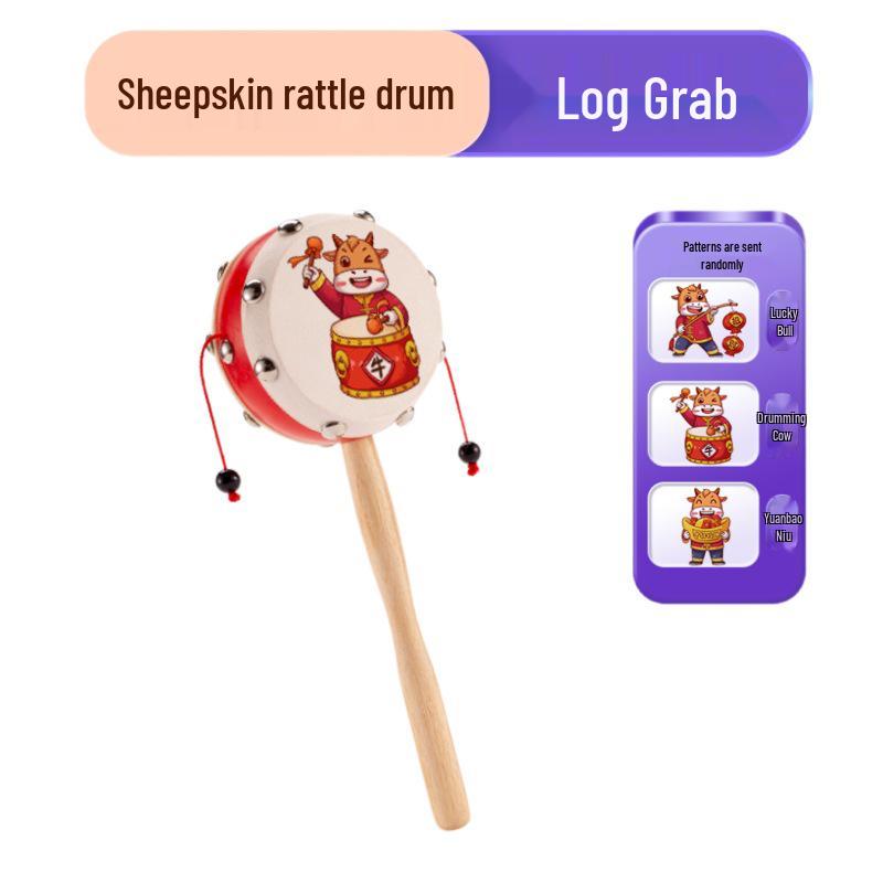 

Дерев яна брязкальце з овчини для немовлят і малюків, ручний хвильовий барабан