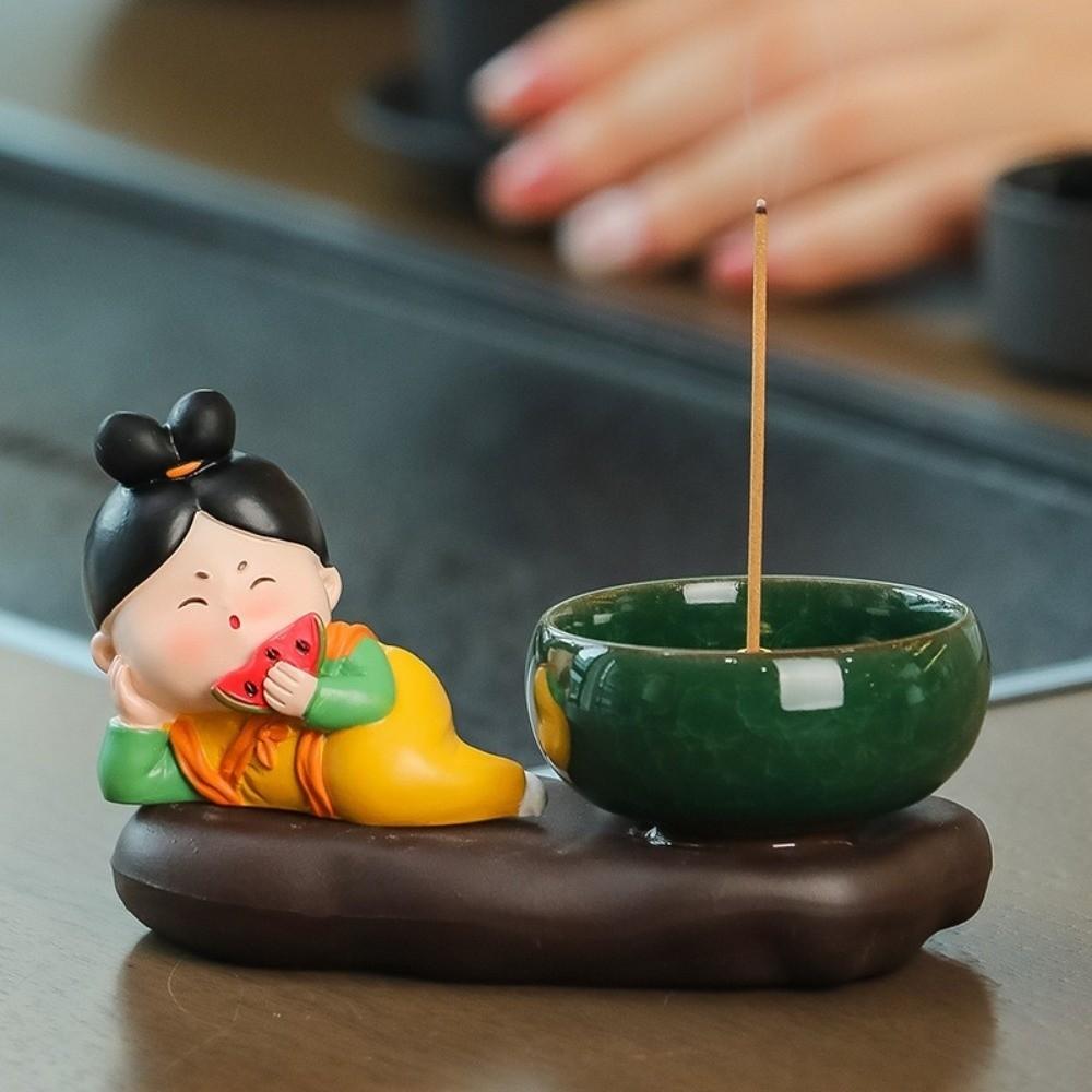 Creative Ceramic Incense Stick Holder Tang Dynasty Lady Cute Sticks Incense Tray  Handicraft