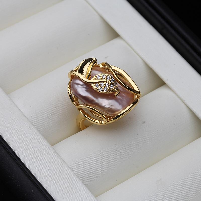 

Genuine Freshwater Baroque Pearl Rings For Women,Big Natural Pearl Ring Adjustable Size Wife Anniversary Gift