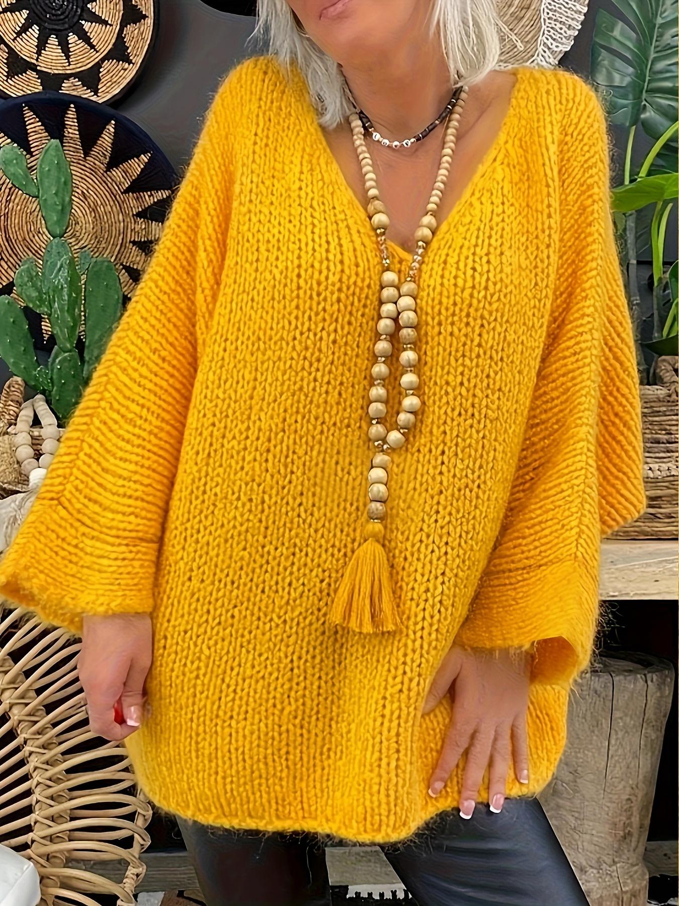 

Элегантный свитер с V-образным вырезом - мягкий трикотаж из полиэстера высокой эластичности, повседневный однотонный топ с длинными рукавами для осени и зимы