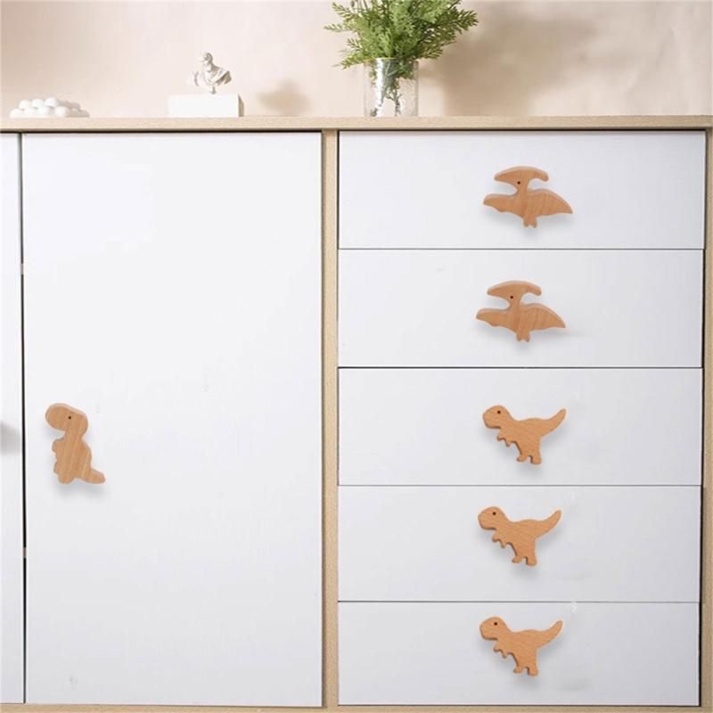 Natural Wood Cabinet Knob Lovely Dinosaur Drawer Pulls Decorative Furniture Handles for Children Room Wardrobe Knob