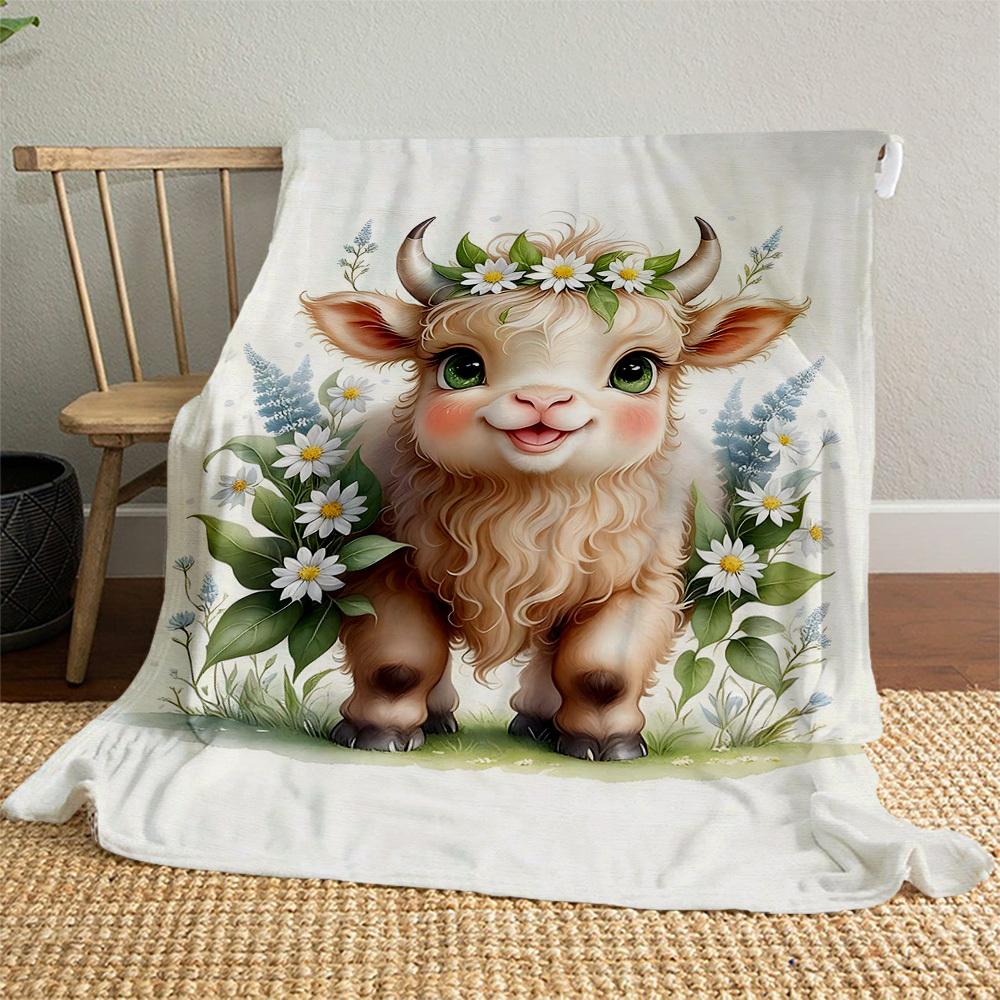 1PC Goat flowersOutdoor Flannel Blanket - Soft Plush Decor for Picnics, Camping, Bedroom, Playroom, Office, or Lunch Break 1229A