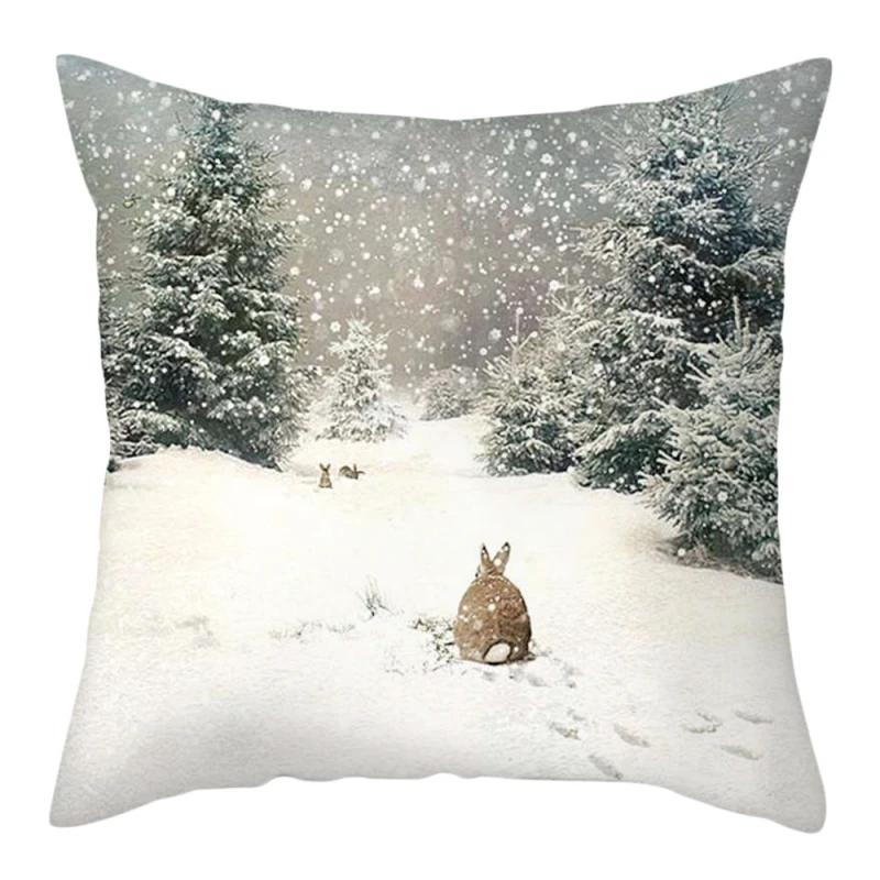 Funda De Almohada Con Estampado Navideño De Alce, Decoracin Del Hogar En El Bosque De Nieve, Dormitorio, Sala De Estar, Sof