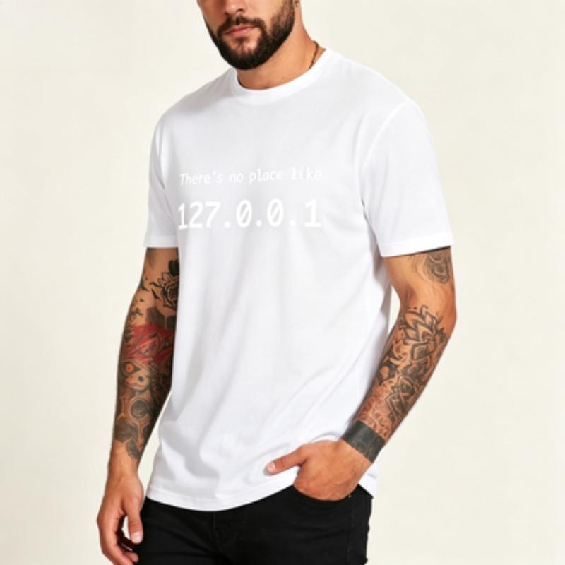 Unisex Modal Tshirt Theres No Place Like 127001 Funny Programmer Print Short Sleeve Crewneck Tee Black White