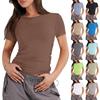 Damskie T-shirty Krótki Rękaw Seksowny Dopasowany Top Uroczy Modelujący Obcisły Jednolity Kolor Crop-Top Stylowy T-shirt Koszulka z Okrągłym Dekoltem Oddychająca