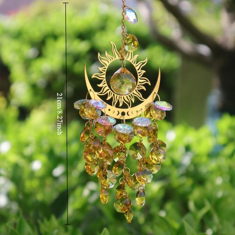 

1pc Sun Moon Catcher Home Decoration Gift Indoor and Outdoor Wind Chime Hanging Decoration жовтий