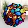 1pc Colorful Stained Glass Deer Design Automatic Folding Umbrella - Portable 3-Fold Design with 8-Bone Iron Frame, Perfect for Outdoor Use, Festive Gi