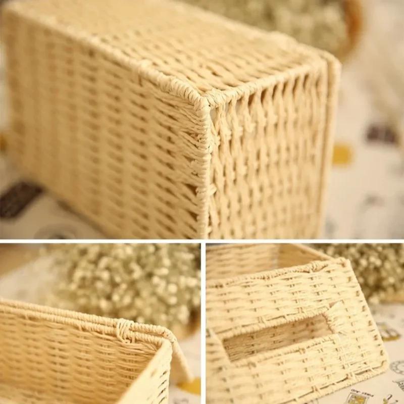 1PC Rattan Handmade Knitting Tissue Box Vintage Napkin Holder for Barthroom Kitchen Home Hotel and Office Home Storage Decor