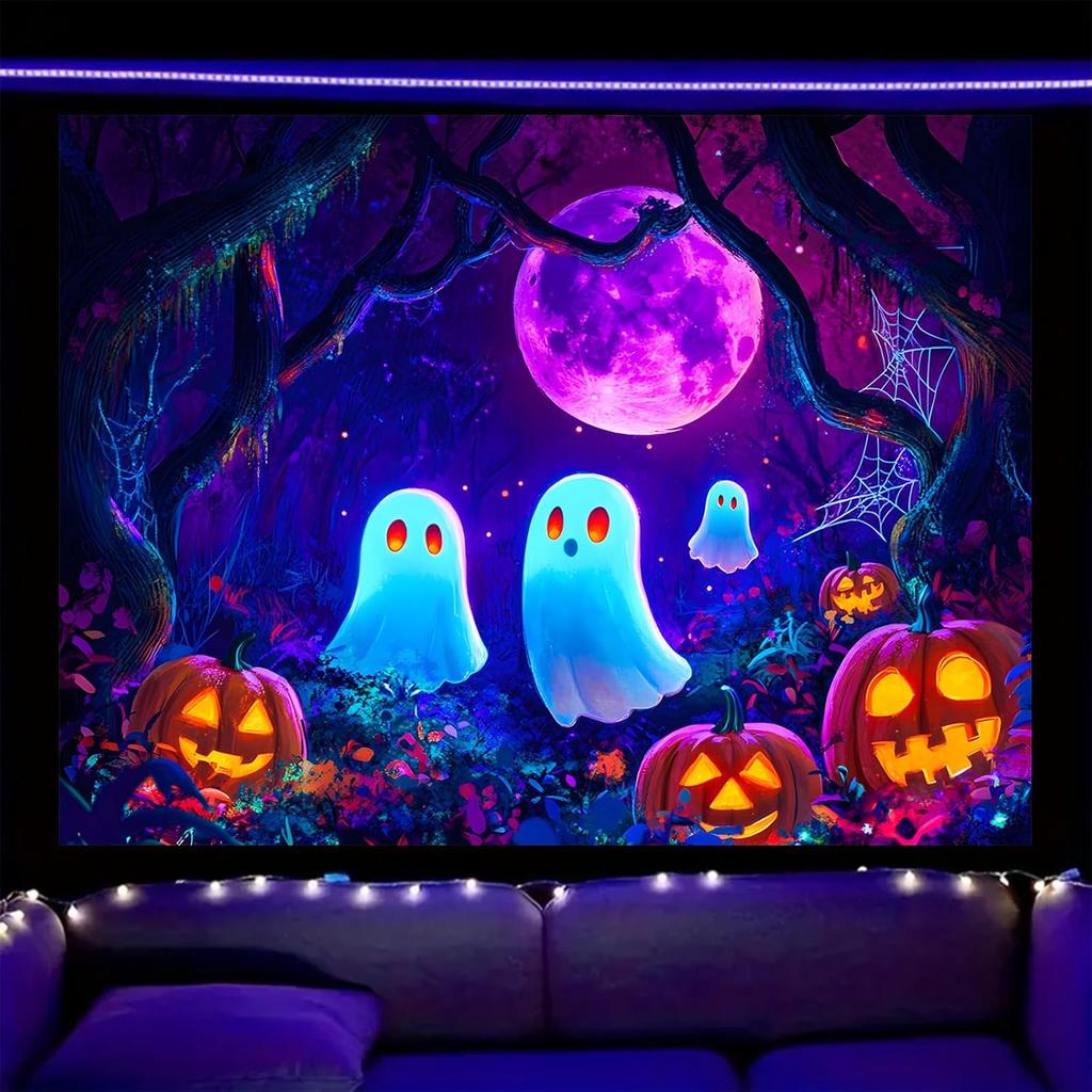 Nuxovilar UV Reactive Tapestry – Skull and Mushroom Scene Blacklight Wall Hanging, Enchanted Forest Glow Art for Bedroom and Living Room Decor,