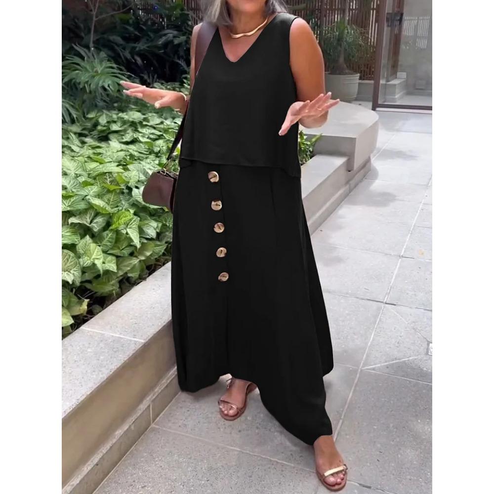 Women's Fashionable Casual Loose Sleeveless Plus-size Dress Set