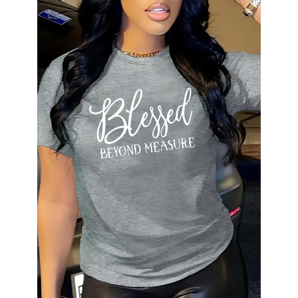 Women Cotton Short Sleeves T-shirts Blessed Beyond Measure Women's Tee Faith Graphic Casual Orange Top