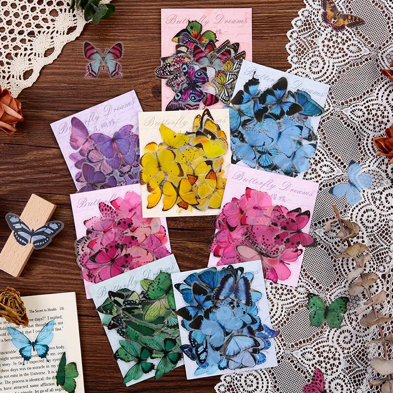 Stickers Japonezi Retro Drăguți cu Desene Animate cu Fluturi pentru Decorarea Jurnalului DIY