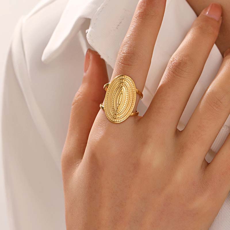 Anelli Metallo Acciaio Inossidabile Larghi Apribili per Donne Uomini Vintage Colore Oro Drip Oil Geometrici Regolabili Anello Dito Gioielli 2024