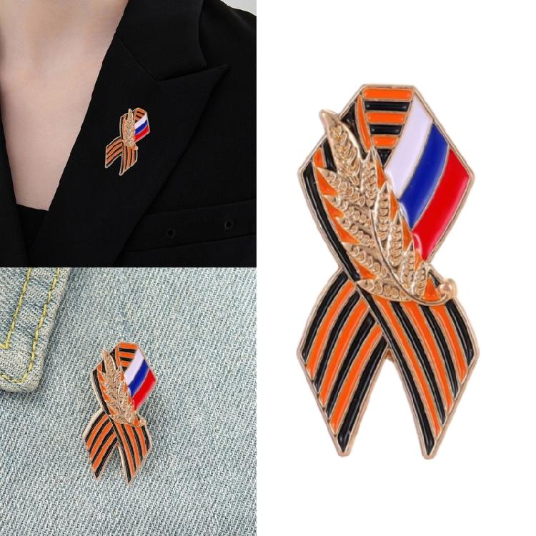2 Piece Vintage Zinc Brooch Unique Charm Ribbon Ear of Wheat Russian Flag Corsage For Office Event Social Gatherings