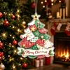 Indoor Seasonal Window Hangings Acrylic Christmas Tree Hanging Ornament, 2D Patchwork Print Cute Festive Decors Pendant with Merry Christmas, Holiday