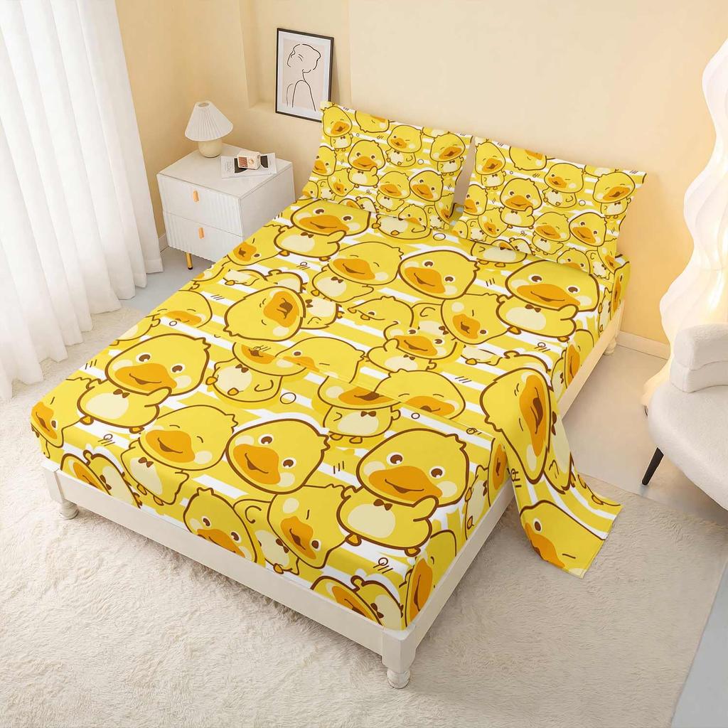Cute Cartoon Bear Pattern Bed Hat Four-Piece Bedding Set Bedroom Dormitory Bedding Decoration
