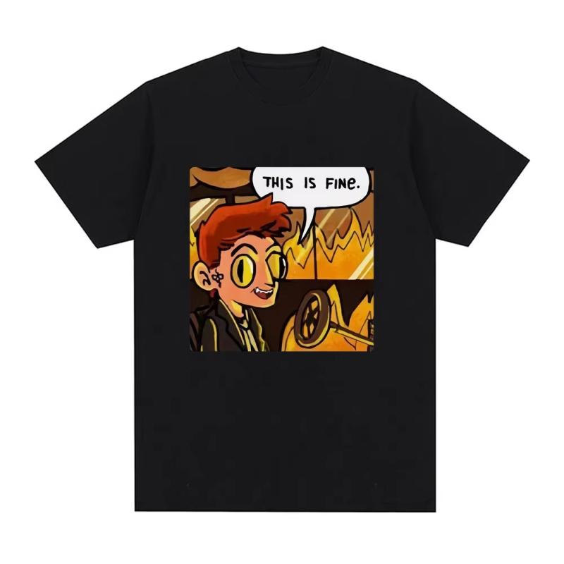 Good OUnisexs This Is Fine Crowley Graphic T Shirt Unisex Fashion Vintage T Shirts Summer Cotton Casual Cozy Tshirts Streetwears