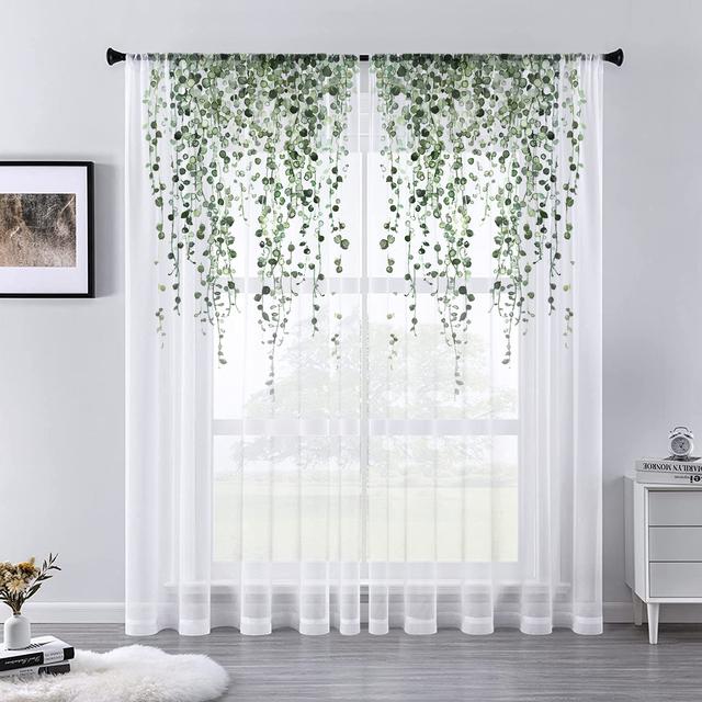 Watercolor Floral Nordic Leaves Sheer Voile Curtain For Living Room Bedroom Kitchen Window Transparent Chiffon Tulle Curtains