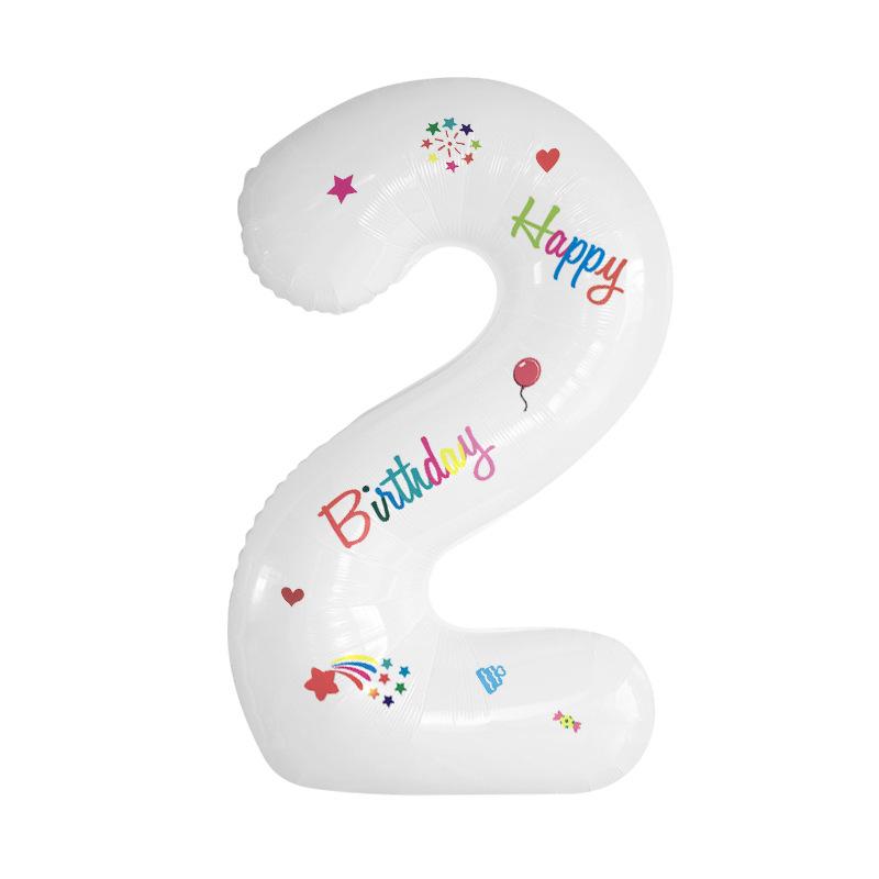 32 Inch White Digital Aluminum Film Balloon Children's Birthday Party Arrangement Photo Props Sticker Balloon