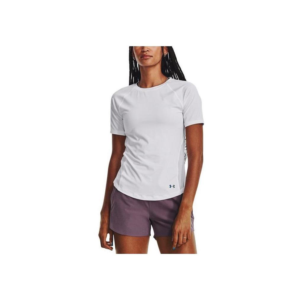 Under Armour Rush Solid Mesh Training Short Sleeve Raglan T-Shirt Women Tops White 1379963-100