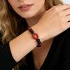 Minimalist Black Matte Stone Beaded Bracelet with Amethyst Circle Charm Elastic Stretch Bracelet for Women Daily Casual Jewelry