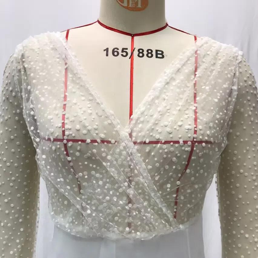 2025 Summer Autumn Women's Sheer Mesh Wedding Dress, Sexy V-Neck Long Sleeve Gown With High Slit, White See-Through Bridal Dress For Formal Events