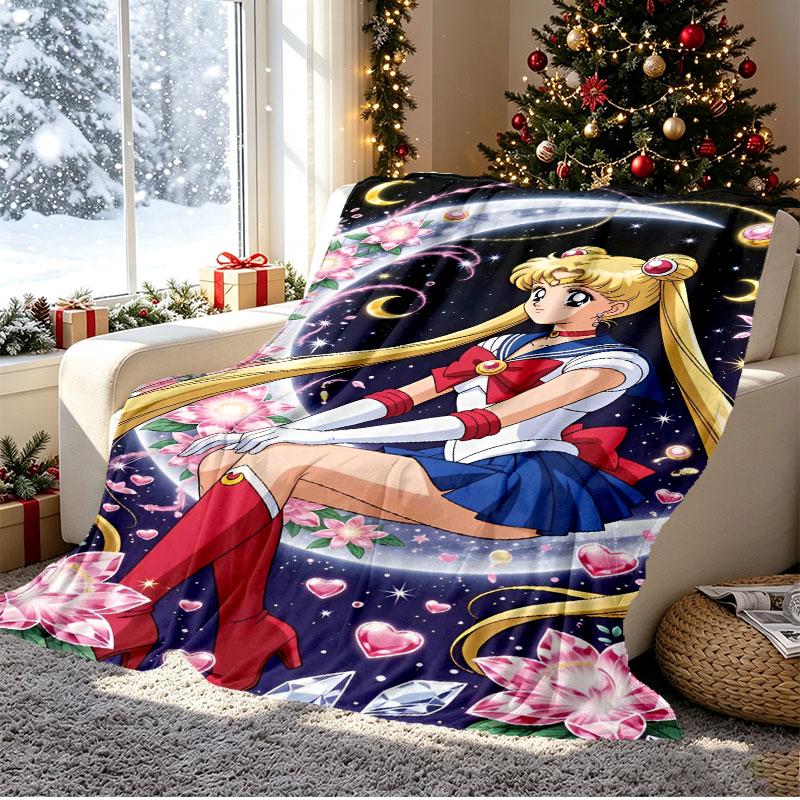 Sailor Moon Pattern Blanket for Home Decoration, Bed, Sofa, Car Travel, Camping, Suitable for All Seasons, Birthday Christmas Gift