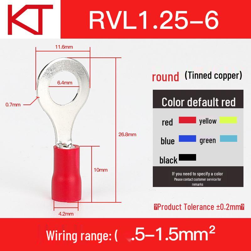 Kaisheng Round Pre-insulated Copper Terminal Lug RV1.25-3.5-4-5-6-8-10-12