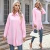 Women Casual Loose Long Length Solid Color Long Sleeve Shirt