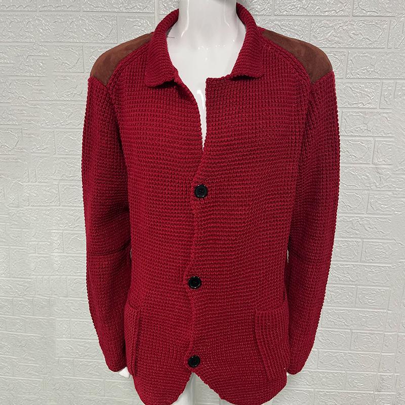 2025 Autumn/Winter Men's Slim Fit Cardigan Sweater with Turn-Down Collar in Plus Sizes - European and American Style.